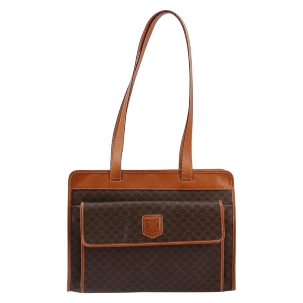 Celine Vintage Macadam Canvas And Leather Brown Canvas Tote Bag Bag